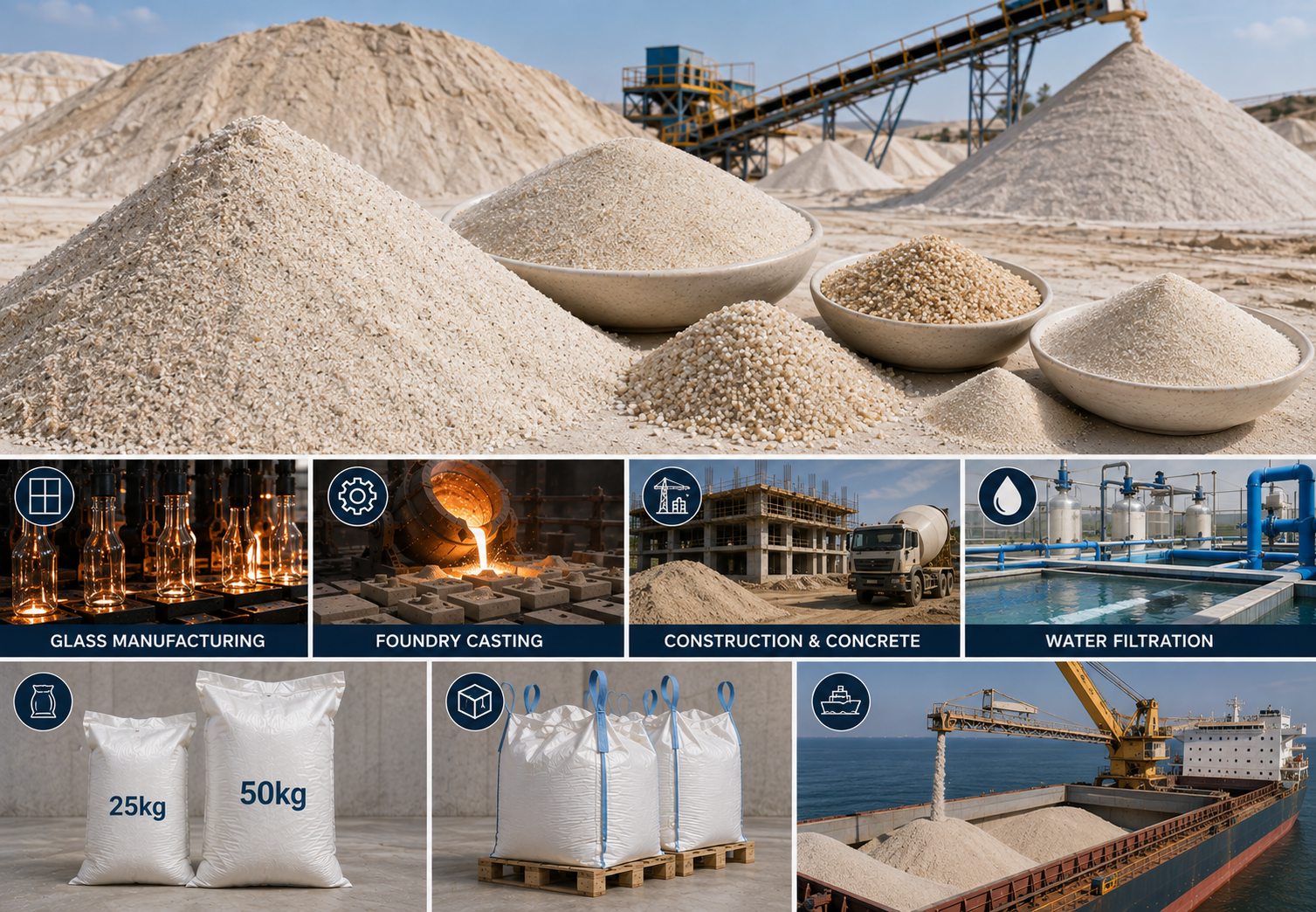 Silica Sand washed graded industrial grade India export
